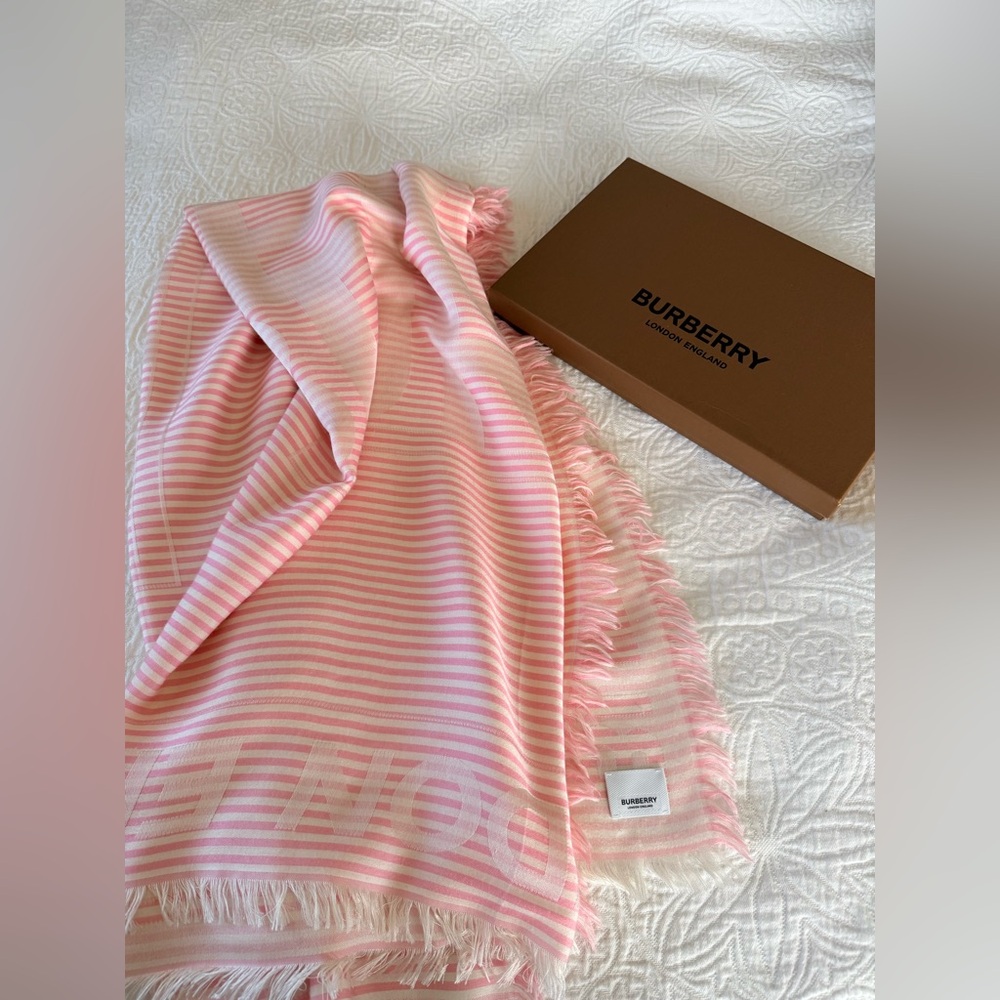 Burberry Pink Striped Scarf 140 x 140 cm
